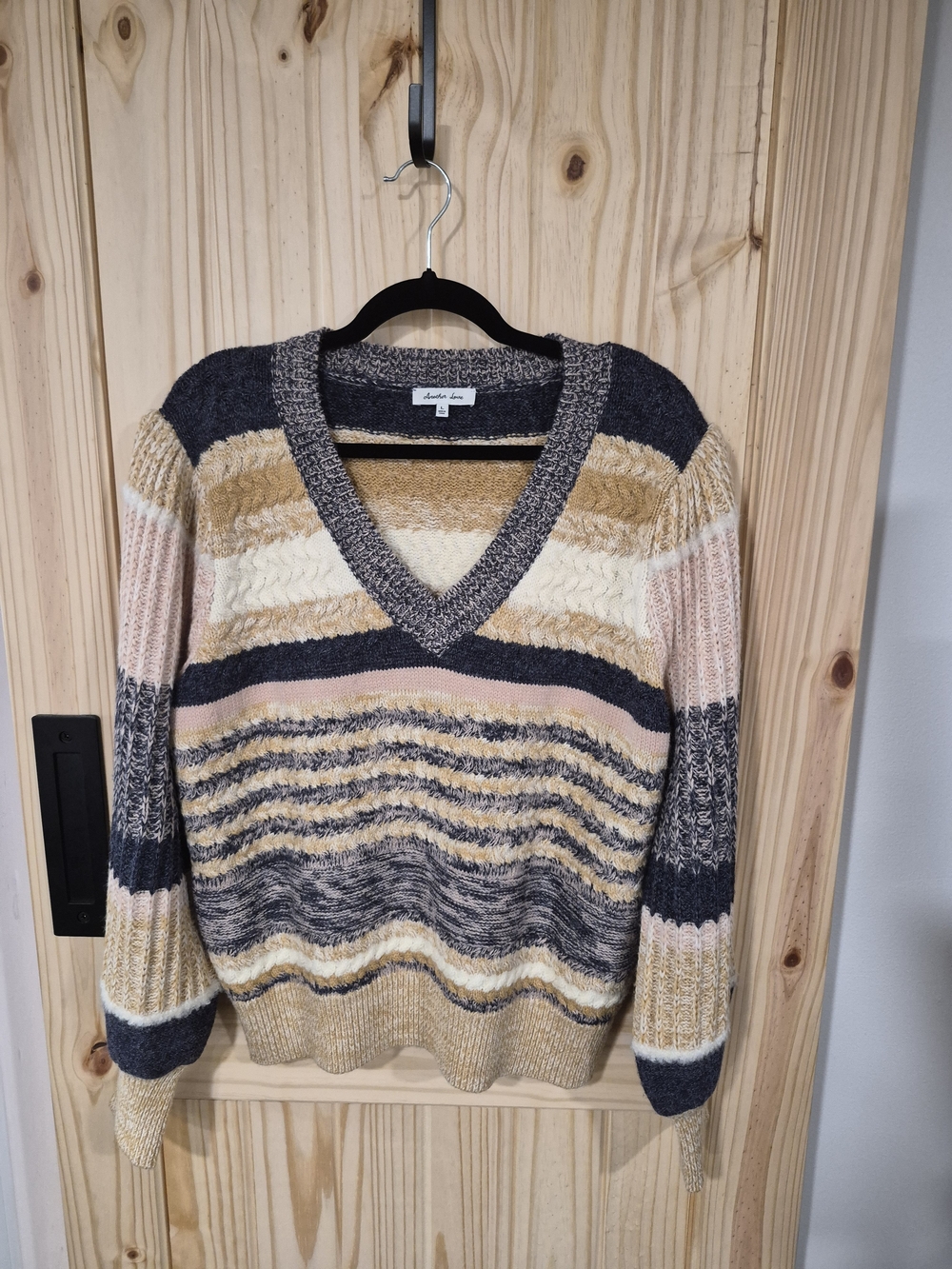 Another Love Striped V-Neck Sweater in Pink, Cream & Navy